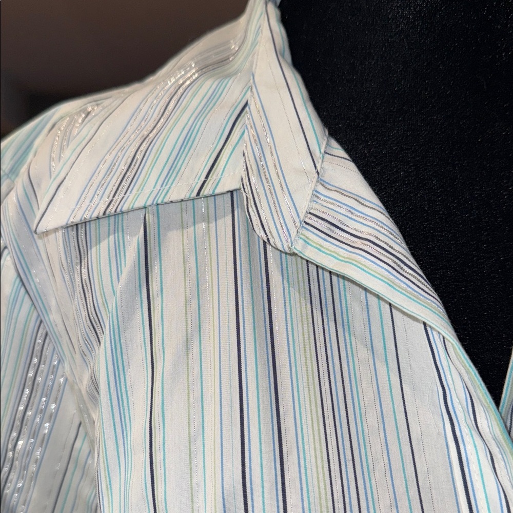 George Women's Striped Blouse - White and Blue shimmery silver stripes - Picture 6 of 10